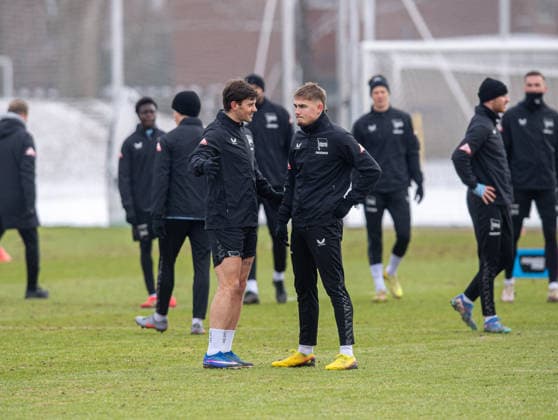 Soccer, Men, Season 2025 26, 2 Bundesliga, Hertha BSC, Training, v l Dawid Kownacki Hertha BSC , Marten Winkler Hertha BSC , 18 02 2026, Copyright: xSebastianxRäppold MatthiasxKochx
