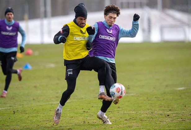 Soccer, Men, Season 2025 26, 2 Bundesliga, Hertha BSC, Training, v l Jeremy Dudziak Hertha BSC , Selim Telib Hertha BSC , 18 02 2026, Copyright: xSebastianxRäppold MatthiasxKochx