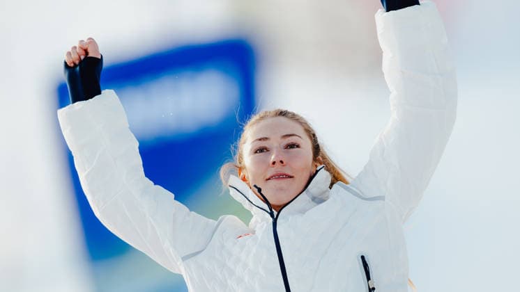 OLYMPICS - Winter Olympic Games, Olympische Spiele, Olympia, OS Milano Cortina 2026 CORTINA D AMPEZZO,ITALY,18.FEB.26 - OLYMPICS, ALPINE SKIING - Winter Olympic Games Milano Cortina 2026, slalom, women, medal ceremony. Image shows the rejoicing of Mikaela Shiffrin (USA). Keywords: medal  GEPAxpictures xAlexanderxSolc
