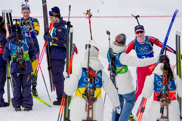 Winter Olympics in Milan Cortina 2026 Anterselva, Italy 20260218. Marthe Kraakstad Johansen, Juni Arnekleiv, Karoline Knotten and Maren Hjelmeset Kirkeeide from Norway during the 4 x 6 km relay for women in biathlon at the Winter Olympics in Milan Cortina 2026. Photo: Heiko Junge NTB Anterselva Italy EDITORIAL USE ONLY. RESTRICTED USE FOR BETTING COMPANIES Ref:_SPOjF7svPWp8ZU.jpg *** Winter Olympics in Milan Cortina 2026 Anterselva, Italy 20260218 Marthe Kraakstad Johansen, Juni Arnekleiv, Karoline Knotten and Maren Hjelmeset Kirkeeide from Norway during the 4 x 6 km relay for women in biathlon at the Winter Olympics in Milan Cortina 2026 Photo Heiko Junge NTB Anterselva Italy EDITORIAL USE ONLY RESTRICTED USE FOR BETTING COMPANIES  Copyright: xHeikoxJungex xNTBx