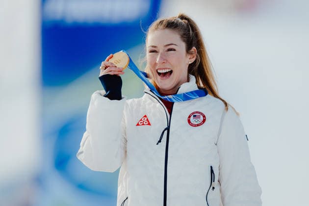 OLYMPICS - Winter Olympic Games, Olympische Spiele, Olympia, OS Milano Cortina 2026 CORTINA D AMPEZZO,ITALY,18.FEB.26 - OLYMPICS, ALPINE SKIING - Winter Olympic Games Milano Cortina 2026, slalom, women, medal ceremony. Image shows the rejoicing of Mikaela Shiffrin (USA). Keywords: medal  GEPAxpictures xAlexanderxSolc