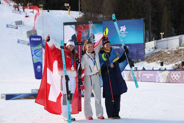 GIOCHI OLIMPICI - Olimpiadi Invernali Milano-Cortina 2026 - Alpine Skiing Women s Slalom - Run 2 The podium during the Olympic Winter games, Winterspiele,Spiele, Summer games Milano-Cortina 2026, Alpine Skiing Women s Slalom - Run 2 on February 18, 2026 at Tofane Alpine Skiing Centre in Cortina D Ampezzo Cortina D Ampezzo Italy  Copyright: xIPAxSport ABACAx