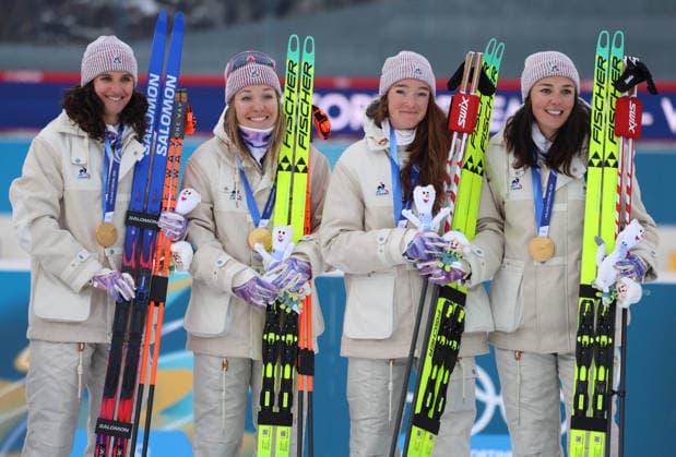Winter Olympics - Biathlon Women s Relay 4 x 6 Kilometers Podium Olympic Games, Olympische Spiele, Olympia, OS Milan Cortina 2026, Biathlon Women s 4 x 6km Relay, team France, gold medal, Anterselva, Italy, February 18, 2026. Photo by Felice Calabro IP ABACAPRESS.COM Cortina d Ampezzo Bolzano Italy  Copyright: xIPAxSport ABACAx