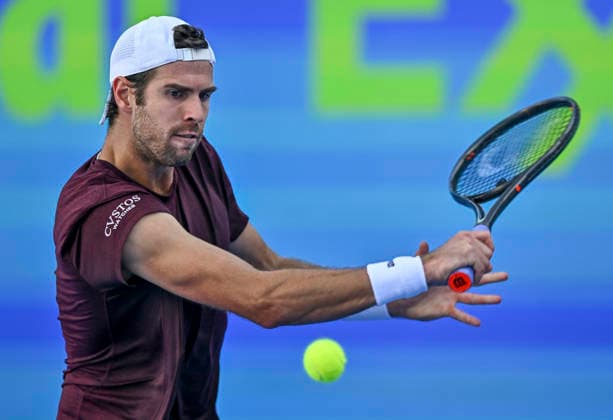 February 18, 2026, Doha, Qatar: Karen Khachanov of Russia is seen in action against Marton Fucsovics of Hungary ( not in view) during their men s singles round of 16 match at the ATP, Tennis Herren Qatar Exxonmobil Open 2026 tennis tournament at the Khalifa International Tennis Complex. Karen Khachanov won against Marton Fucsovics 6-2,4-6,6-4. Doha Qatar - ZUMAs197 20260218_aaa_s197_062 Copyright: xNoushadxVariyattiyakkalx
