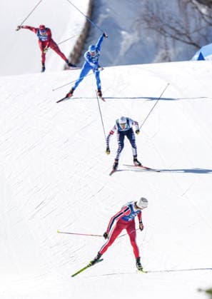 (260218) -- TESERO, Feb. 18, 2026 -- Johannes Hoesflot Klaebo (bottom) of Norway crosses the finish line during the cross-country skiing men s team sprint free final at the Milan-Cortina 2026 Olympic Winter games, Winterspiele,Spiele, Summer games in Tesero, Italy, Feb. 18, 2026. ) (MICO2026)ITALY-TESERO-OLYMPIC WINTER GAMES-CROSS-COUNTRY SKIING-MEN S TEAM SPRINT FREE PengxZiyang 