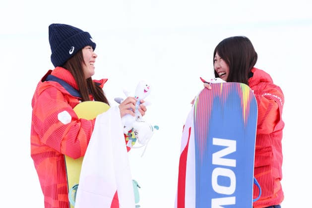 (L to R) Mari Fukada (JPN), Kokomo Murase (JPN), FEBRUARY 18, 2026 - Snowboarding : Women s Slopestyle Medal ceremony during the Milano Cortina 2026 Olympic Winter games, Winterspiele,Spiele, Summer games at Livigno Snow Park in Livigno, Italy.  aflo_320372768