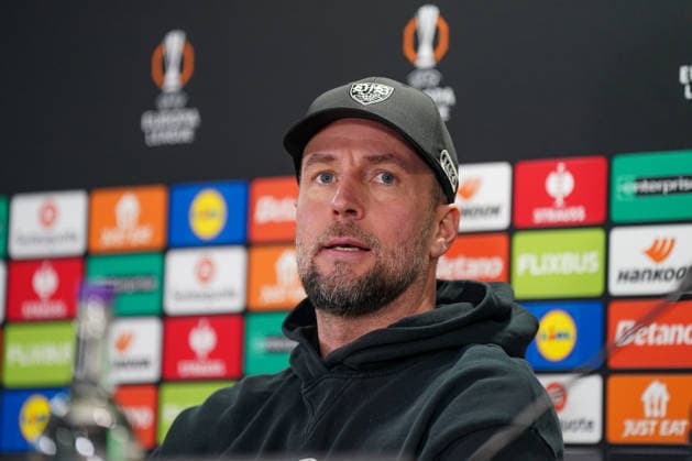 Sebastian Hoeness coach, VfB Stuttgart at the press conference before the first leg of the UEFA Europa League between Celtic Glasgow FC and VfB Stuttgart in Glasgow, Scotland, on February 18, 2026 Facial expression, facial expression Copyright: xJOERANxSTEINSIEKx