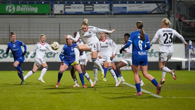 18 02 2026, Hänsch Arena, Meppen, GER, 2 Frauen Bundesliga SV Meppen vs Eintr Frankfurt II, FfM 6 DFL REGULATIONS PROHIBIT ANY USE OF PHOTOGRAPHS AS IMAGE SEQUENCES AND OR QUASI VIDEO Meppen Lower Saxony Germany Hänsch Arena