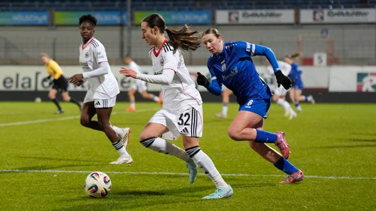 18 02 2026, Hänsch Arena, Meppen, GER, 2 Frauen Bundesliga SV Meppen vs Eintr Frankfurt II, FfM 32 DFL REGULATIONS PROHIBIT ANY USE OF PHOTOGRAPHS AS IMAGE SEQUENCES AND OR QUASI VIDEO Meppen Lower Saxony Germany Hänsch Arena