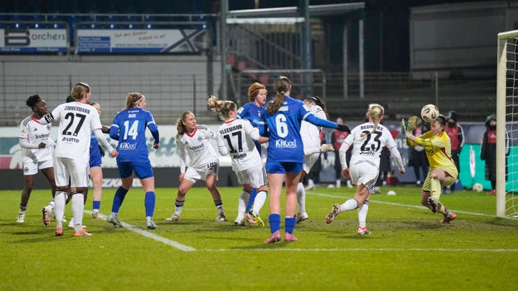 18 02 2026, Hänsch Arena, Meppen, GER, 2 Frauen Bundesliga SV Meppen vs Eintr Frankfurt II, Meppens 1 1 Treffer DFL REGULATIONS PROHIBIT ANY USE OF PHOTOGRAPHS AS IMAGE SEQUENCES AND OR QUASI VIDEO Meppen Niedersachsen Germany Hänsch Arena