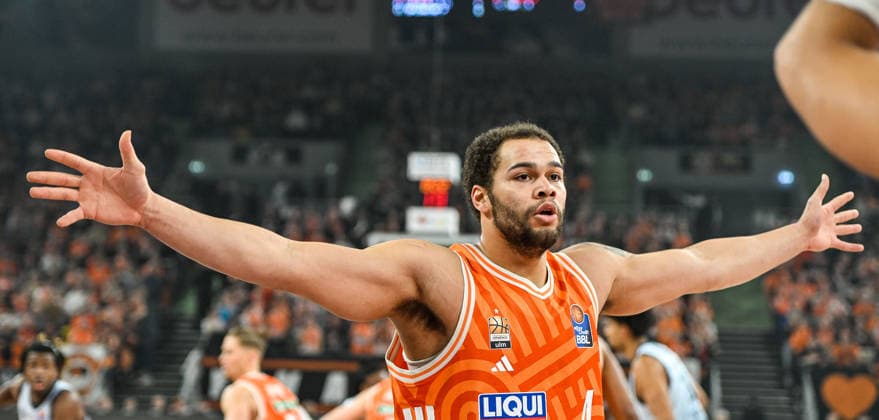 GER, BBL, ratiopharm Ulm vs EWE Baskets Oldenburg 18 02 2026, ratiopharm arena, Neu Ulm, GER, BBL, ratiopharm Ulm vs EWE Baskets Oldenburg, in the picture Christopher Ledlum Ulm, 4 nordphotoxGmbHx xHafner nph00200