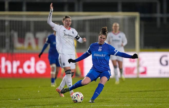 18 02 2026, Hänsch Arena, Meppen, GER, 2 Frauen Bundesliga SV Meppen vs Eintr Frankfurt II, Chantal Schouwstra SV Meppen 20 DFL REGULATIONS PROHIBIT ANY USE OF PHOTOGRAPHS AS IMAGE SEQUENCES AND OR QUASI VIDEO Meppen Lower Saxony Germany Hänsch Arena
