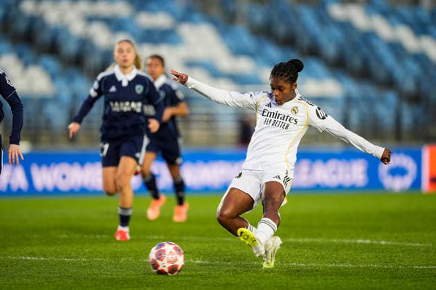 February 18, 2026, Valdebebas, Madrid, Spain: Linda Caicedo of Real Madrid CF in action during the UEFA Women s Champions League 2025 26 KO play-offs Second Leg match between Real Madrid C.F. and Paris FC at Alfredo Di Stefano on February 18, 2026 in Madrid, Spain. Real Madrid C.F. V Paris FC - UEFA Women s Champions League 2025 26 KO Play-Offs Second Leg  - ZUMAa181 20260218_zaa_a181_020 Copyright: xOscarxJ.xBarrosox