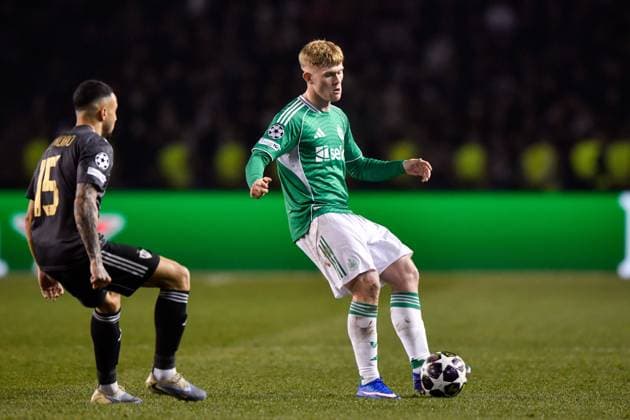 Lewis Hall of Newcastle United Football Club passes the ball Qarabag v Newcastle United, UEFA Champions League, Knockout Round Play-Offs, First Leg, Football, Tofig Bahramov Republican Stadium, Baku, Azerbaijan - 18 Feb 2026Baku Tofig Bahramov Republican Stadiu Azerbaijan EDITORIAL USE ONLY No use with unauthorised audio, video, data, fixture lists, club league logos or live services. Online in-match use limited to 120 images, no video emulation. No use in betting, games or single club league player publications.  Copyright: xElmirxKarimov Shutterstockx 16660416u