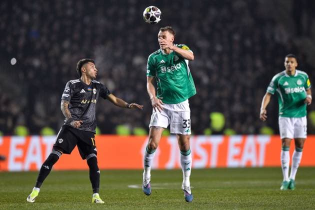 Dan Burn of Newcastle United Football Club heads the ball over Camilo Duran of Qarabag FK Qarabag v Newcastle United, UEFA Champions League, Knockout Round Play-Offs, First Leg, Football, Tofig Bahramov Republican Stadium, Baku, Azerbaijan - 18 Feb 2026Baku Tofig Bahramov Republican Stadiu Azerbaijan EDITORIAL USE ONLY No use with unauthorised audio, video, data, fixture lists, club league logos or live services. Online in-match use limited to 120 images, no video emulation. No use in betting, games or single club league player publications.  Copyright: xElmirxKarimov Shutterstockx 16660416z