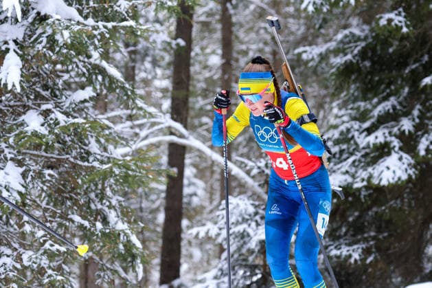 Antholz, Italien 18. Februar 2026: Biathlon Staffel 4 x 6 km Frauen - Olympia 2026 Im Bild: Oleksandra Merkushyna (UKR) Anterselva Biathlon Arena *** Antholz, Italy February 18, 2026 Biathlon relay 4 x 6 km women Olympic Games 2026 In the picture Oleksandra Merkushyna UKR Anterselva Biathlon Arena Copyright: xFotostandx xHettichx