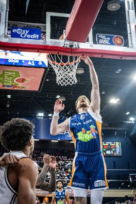 Rostock, Germany February 18, 2026 1 BBL 2025 2026 Rostock Seawolves vs Bamberg Baskets In the picture Andy van Vliet Rostock Seawolves Copyright: xFotostandx xVoelkerx