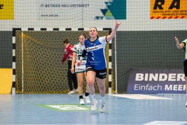 HSG Blomberg Lippe GER vs Frisch Auf Goeppingen GER , Handball, 1 Handball Bundesliga Women, 18 Matchday, 18 2 2026, Season 2025 2026, Blomberg Diana Magnusdottir HSG Blomberg Lippe, 07 cheers after a goal Blomberg Sporthalle an der Ulmenallee Germany
