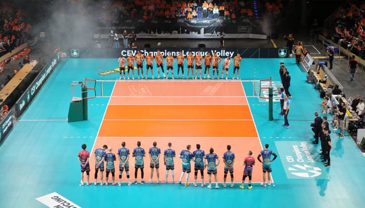 Welcoming the teams before the start of the match Overview Max Schmeling Halle Sport Volleyball CEV Champions League Men Season 2025 2026 18 02 2026 BR Volleys Berlin BRV vs Sir Sicoma Monini Perugia