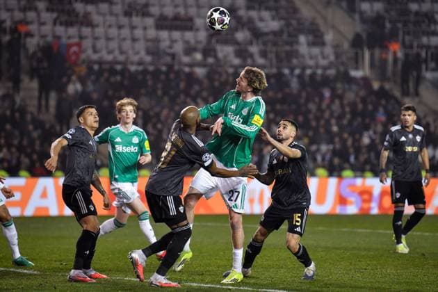 Nick Woltemade of Newcastle United Football Club competes for a ball in the air in the box Qarabag v Newcastle United, UEFA Champions League, Knockout Round Play-Offs, First Leg, Football, Tofig Bahramov Republican Stadium, Baku, Azerbaijan - 18 Feb 2026Baku Tofig Bahramov Republican Stadiu Azerbaijan EDITORIAL USE ONLY No use with unauthorised audio, video, data, fixture lists, club league logos or live services. Online in-match use limited to 120 images, no video emulation. No use in betting, games or single club league player publications.  Copyright: xElmirxKarimov Shutterstockx 16660416aw