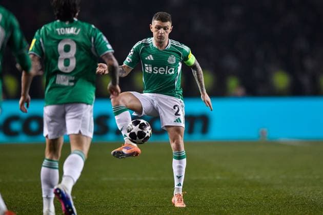 Kieran Trippier of Newcastle United Football Club controls the ball Qarabag v Newcastle United, UEFA Champions League, Knockout Round Play-Offs, First Leg, Football, Tofig Bahramov Republican Stadium, Baku, Azerbaijan - 18 Feb 2026Baku Tofig Bahramov Republican Stadiu Azerbaijan EDITORIAL USE ONLY No use with unauthorised audio, video, data, fixture lists, club league logos or live services. Online in-match use limited to 120 images, no video emulation. No use in betting, games or single club league player publications.  Copyright: xElmirxKarimov Shutterstockx 16660416bk