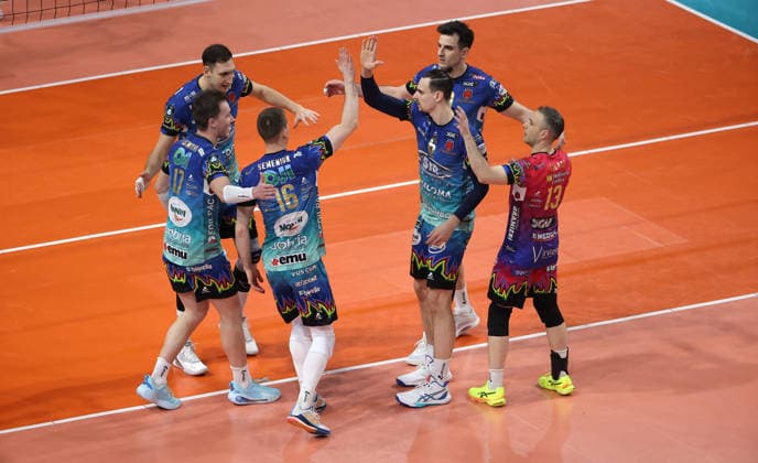Team Perugia cheers after winning 0 1 set Joy Emotion Jubilation Sport Volleyball CEV Champions League Men Season 2025 2026 18 02 2026 BR Volleys Berlin BRV vs Sir Sicoma Monini Perugia