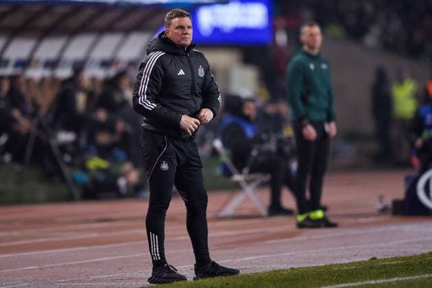 Eddie Howe of Newcastle United Football Club watches the game Qarabag v Newcastle United, UEFA Champions League, Knockout Round Play-Offs, First Leg, Football, Tofig Bahramov Republican Stadium, Baku, Azerbaijan - 18 Feb 2026Baku Tofig Bahramov Republican Stadiu Azerbaijan EDITORIAL USE ONLY No use with unauthorised audio, video, data, fixture lists, club league logos or live services. Online in-match use limited to 120 images, no video emulation. No use in betting, games or single club league player publications.  Copyright: xElmirxKarimov Shutterstockx 16660416bv