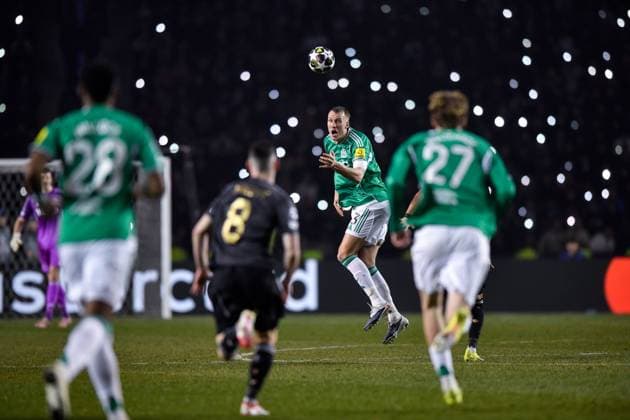 Dan Burn of Newcastle United Football Club heads the ball Qarabag v Newcastle United, UEFA Champions League, Knockout Round Play-Offs, First Leg, Football, Tofig Bahramov Republican Stadium, Baku, Azerbaijan - 18 Feb 2026Baku Tofig Bahramov Republican Stadiu Azerbaijan EDITORIAL USE ONLY No use with unauthorised audio, video, data, fixture lists, club league logos or live services. Online in-match use limited to 120 images, no video emulation. No use in betting, games or single club league player publications.  Copyright: xElmirxKarimov Shutterstockx 16660416bt