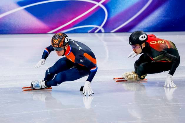 Jens van t Wout of the Netherlands and Shaoang Liu of China Men s 500m Quarterfinals, Milano Cortina 2026 Winter Olympics: Day 12, Short Track Speed skating, Eisschnelllauf - Milano Cortina 2026 Winter Olympics: Day 12, Milano Speed Skating Stadium, February 18, 2026, Milan, Italy.