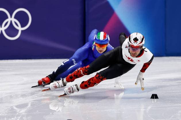 MILAN , 18-02-2026 , Milano Ice Skating Arena , Olympic Winter games, Winterspiele,Spiele, Summer games 2026 - Short Track 18-02 Men™s 500m Quarterfinals , Picture shows William Dandjinou Olympic Winter Games 2026 - Short Track 18-02  x201712680x Copyright: