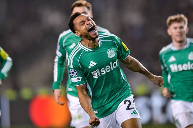 Jacob Murphy of Newcastle United Football Club runs off to celebrate after scoring Qarabag v Newcastle United, UEFA Champions League, Knockout Round Play-Offs, First Leg, Football, Tofig Bahramov Republican Stadium, Baku, Azerbaijan - 18 Feb 2026Baku Tofig Bahramov Republican Stadiu Azerbaijan EDITORIAL USE ONLY No use with unauthorised audio, video, data, fixture lists, club league logos or live services. Online in-match use limited to 120 images, no video emulation. No use in betting, games or single club league player publications.  Copyright: xElmirxKarimov Shutterstockx 16660416cf