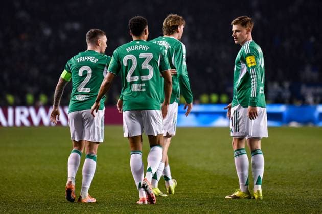 Jacob Murphy of Newcastle United Football Club celebrates his goal with Nick Woltemade of Newcastle United Football Club, Kieran Trippier of Newcastle United Football Club and Harvey Barnes of Newcastle United Football Club Qarabag v Newcastle United, UEFA Champions League, Knockout Round Play-Offs, First Leg, Football, Tofig Bahramov Republican Stadium, Baku, Azerbaijan - 18 Feb 2026Baku Tofig Bahramov Republican Stadiu Azerbaijan EDITORIAL USE ONLY No use with unauthorised audio, video, data, fixture lists, club league logos or live services. Online in-match use limited to 120 images, no video emulation. No use in betting, games or single club league player publications.  Copyright: xElmirxKarimov Shutterstockx 16660416cg