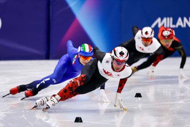 2026-02-18 Short Track Speed skating, Eisschnelllauf - Milano Cortina 2026 Winter Olympics - Day 12 MILAN, ITALY - FEBRUARY 18: William Dandjinou of Canada competing in the Men s 500m during Day 12 of Short Track Speed Skating - Milano Cortina 2026 Winter Olympics at Milano Ice Skating Arena on February 18, 2026 in Milan, Italy. (Photo by Joris Verwijst BSR Agency) Milan Italy Content not available for redistribution in The Netherlands directly or indirectly through any third parties. Copyright: xBSRxAgencyx