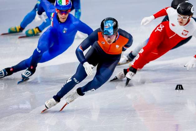 Melle van t Wout of the Netherlands Men s 500m Quarterfinals, Milano Cortina 2026 Winter Olympics: Day 12, Short Track Speed skating, Eisschnelllauf - Milano Cortina 2026 Winter Olympics: Day 12, Milano Speed Skating Stadium, February 18, 2026, Milan, Italy.