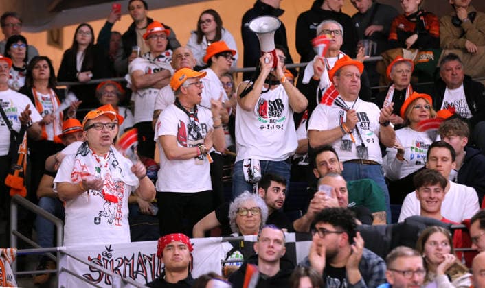 Fans of Perugia Sport Volleyball CEV Champions League Men Season 2025 2026 18 02 2026 BR Volleys Berlin BRV vs Sir Sicoma Monini Perugia