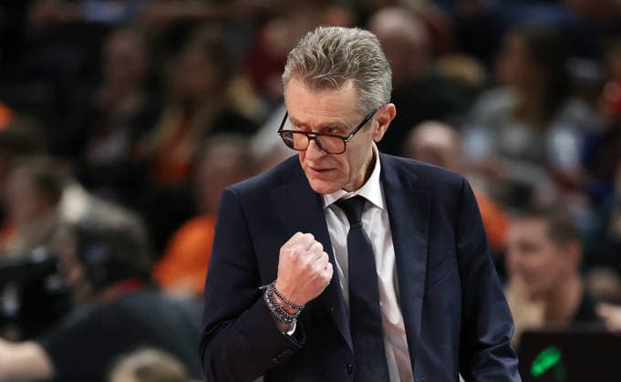 Coach Engel Lorenzetti cheers on Action Upper Body Sport Volleyball CEV Champions League Men Season 2025 2026 18 02 2026 BR Volleys Berlin BRV vs Sir Sicoma Monini Perugia