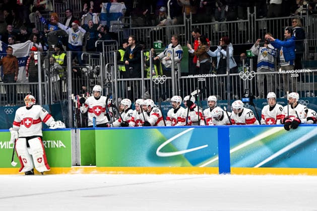 18 02 2026, Milano, Rho Ice hockey, Eishockey Arena, Winter Olympics: Finland - Switzerland (Ice Hockey), Swiss players disappointed after the loss Milano Rho Ice Hockey Arena Lombardy Italy *** 18 02 2026, Milano, Rho Ice Hockey Arena, Winter Olympics Finland Switzerland Ice Hockey , Swiss players disappointed after the loss Milano Rho Ice Hockey Arena Lombardy Italy Copyright: xJustPictures.ch AndreaxBrancax jp-en-AnBr-AB-AAB_704918022026