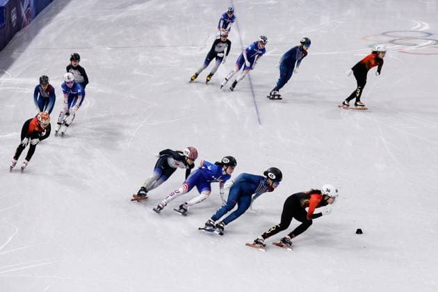 MILAN , 18-02-2026 , Milano Ice Skating Arena , Olympic Winter games, Winterspiele,Spiele, Summer games 2026 - Short Track 18-02 Women™s 3000m relay final B , Picture shows People s Republic of China, United States of America, France, Japan Olympic Winter Games 2026 - Short Track 18-02  x201713542x Copyright: