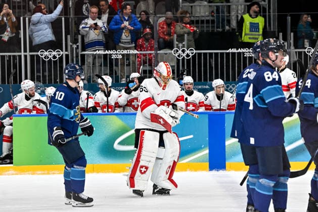 18 02 2026, Milano, Rho Ice hockey, Eishockey Arena, Winter Olympics: Finland - Switzerland (Ice Hockey), goalkeeper Leonardo Genoni of Switzerland disappointed after the loss Milano Rho Ice Hockey Arena Lombardy Italy *** 18 02 2026, Milano, Rho Ice Hockey Arena, Winter Olympics Finland Switzerland Ice Hockey , goalkeeper Leonardo Genoni of Switzerland disappointed after the loss Milano Rho Ice Hockey Arena Lombardy Italy Copyright: xJustPictures.ch AndreaxBrancax jp-en-AnBr-AB-AAB_706518022026