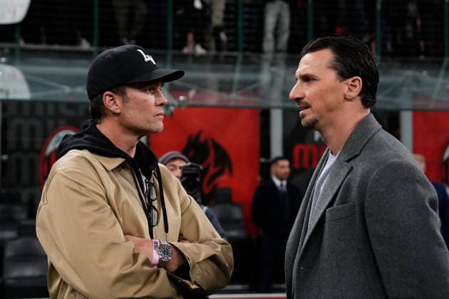 Tom Brady and Zlatan Ibrahimovic before the Serie A soccer match between Milan and Como at the San Siro Stadium in Milan, Italy - February, 18 2026. - Soccer  Copyright: xFabioxFerrari LaPressex