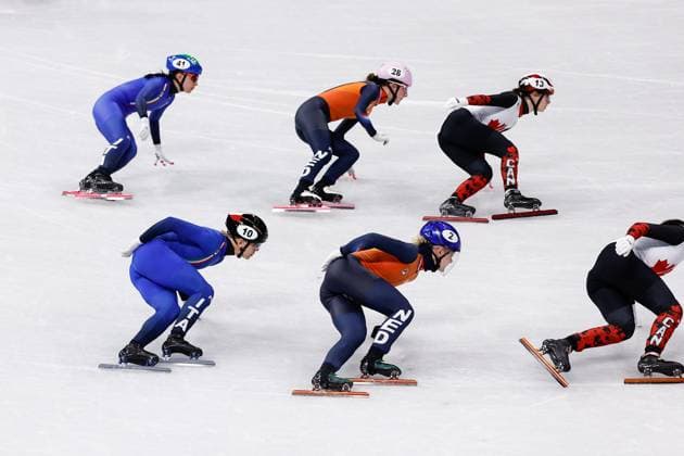 MILAN , 18-02-2026 , Milano Ice Skating Arena , Olympic Winter games, Winterspiele,Spiele, Summer games 2026 - Short Track 18-02 Women™s 3000m relay final A, Picture shows team Netherlands Olympic Winter Games 2026 - Short Track 18-02  x201713643x Copyright:
