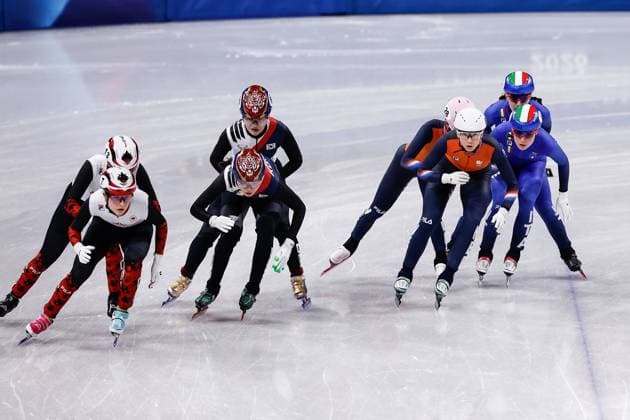 MILAN , 18-02-2026 , Milano Ice Skating Arena , Olympic Winter games, Winterspiele,Spiele, Summer games 2026 - Short Track 18-02 Women™s 3000m relay final A, Picture shows teams Republic of Korea, Canada, Netherlands, Italy Olympic Winter Games 2026 - Short Track 18-02  x201713644x Copyright: