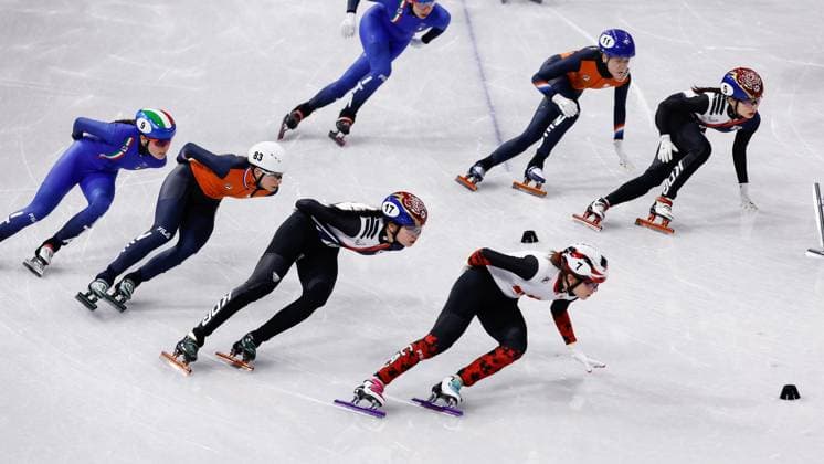 MILAN , 18-02-2026 , Milano Ice Skating Arena , Olympic Winter games, Winterspiele,Spiele, Summer games 2026 - Short Track 18-02 Women™s 3000m relay final A, Picture shows teams Republic of Korea, Canada, Netherlands, Italy Olympic Winter Games 2026 - Short Track 18-02  x201713647x Copyright: