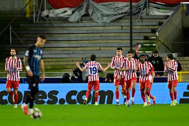 Club Brugge v Atletico de Madrid - UEFA Champions League BRUGGE, BELGIUM - FEBRUARY 18 : Alvarez Julian forward of Atletico de Madrid celebrating scoring a goal during the UEFA Champions League 2025 26 knockout phase play-off match first leg between Club Brugge and Atletico de Madrid on February 18, 2026 in Brugge, Belgium, 18 02 2026 Brugge Belgium  Copyright: xJanxDexMeuleneirx