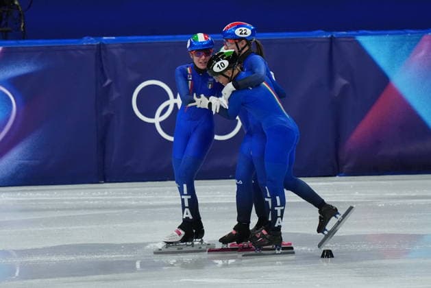 Italy Team during Women s 3000m relay finals race at the 2026 Winter Olympics, in Milan, Italy, Wednesday, Feb. 18, 2026. (Photo Gian Mattia D Alberto LaPresse)  Copyright: xGianxMattiaxD Alberto LaPressex