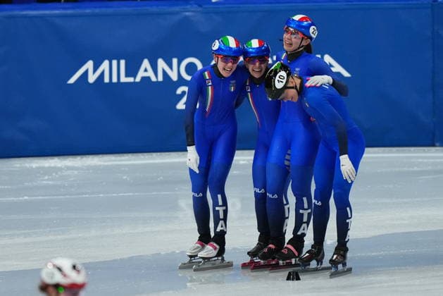 Italy Team during Women s 3000m relay finals race at the 2026 Winter Olympics, in Milan, Italy, Wednesday, Feb. 18, 2026. (Photo Gian Mattia D Alberto LaPresse)  Copyright: xGianxMattiaxD Alberto LaPressex