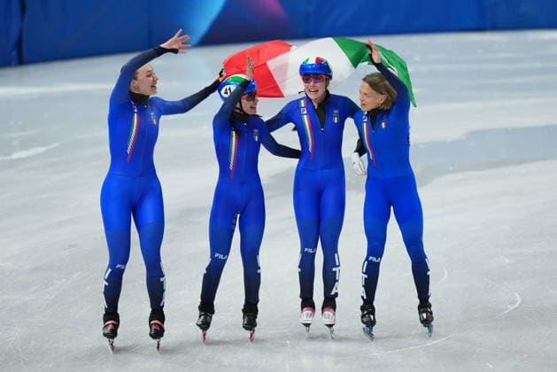 Italy Team during Women s 3000m relay finals race at the 2026 Winter Olympics, in Milan, Italy, Wednesday, Feb. 18, 2026. (Photo Gian Mattia D Alberto LaPresse)  Copyright: xGianxMattiaxD Alberto LaPressex