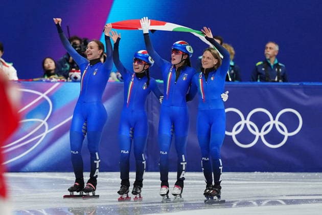 Italy Team during Women s 3000m relay finals race at the 2026 Winter Olympics, in Milan, Italy, Wednesday, Feb. 18, 2026. (Photo Claudio Furlan LaPresse)  Copyright: xClaudioxFurlan LaPressex