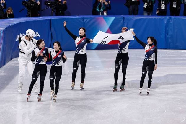 MILAN , 18-02-2026 , Milano Ice Skating Arena , Olympic Winter games, Winterspiele,Spiele, Summer games 2026 - Short Track 18-02 Women™s 3000m relay final A, Picture shows Republic of Korea Olympic Winter Games 2026 - Short Track 18-02  x201713789x Copyright: