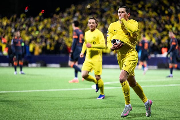 260218 Sondre Brunstad Fet of Bodo Glimt scores the 1 0 goal during the UEFA Champions League football match between Bodo Glimt and Inter on February 18, 2026 in Bodo Photo Marius Simensen BILDBYRAN COP 238 MM0055 bbeng football fotball fotboll soccer uefa champions league mesterligaen bodo glimt inter fc internazionale milano  Copyright: MARIUSxSIMENSEN BB260218ZK140